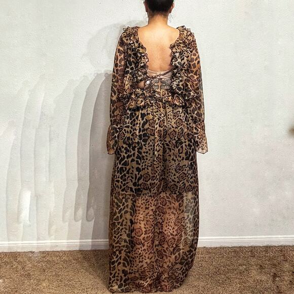 Danity Brown Leopard Print Maxi Dress Sz M - Picture 11 of 13